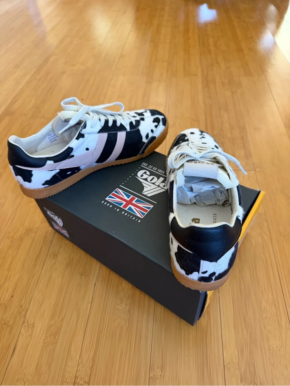 Gola Cow Print Trainer with Pink Stripes